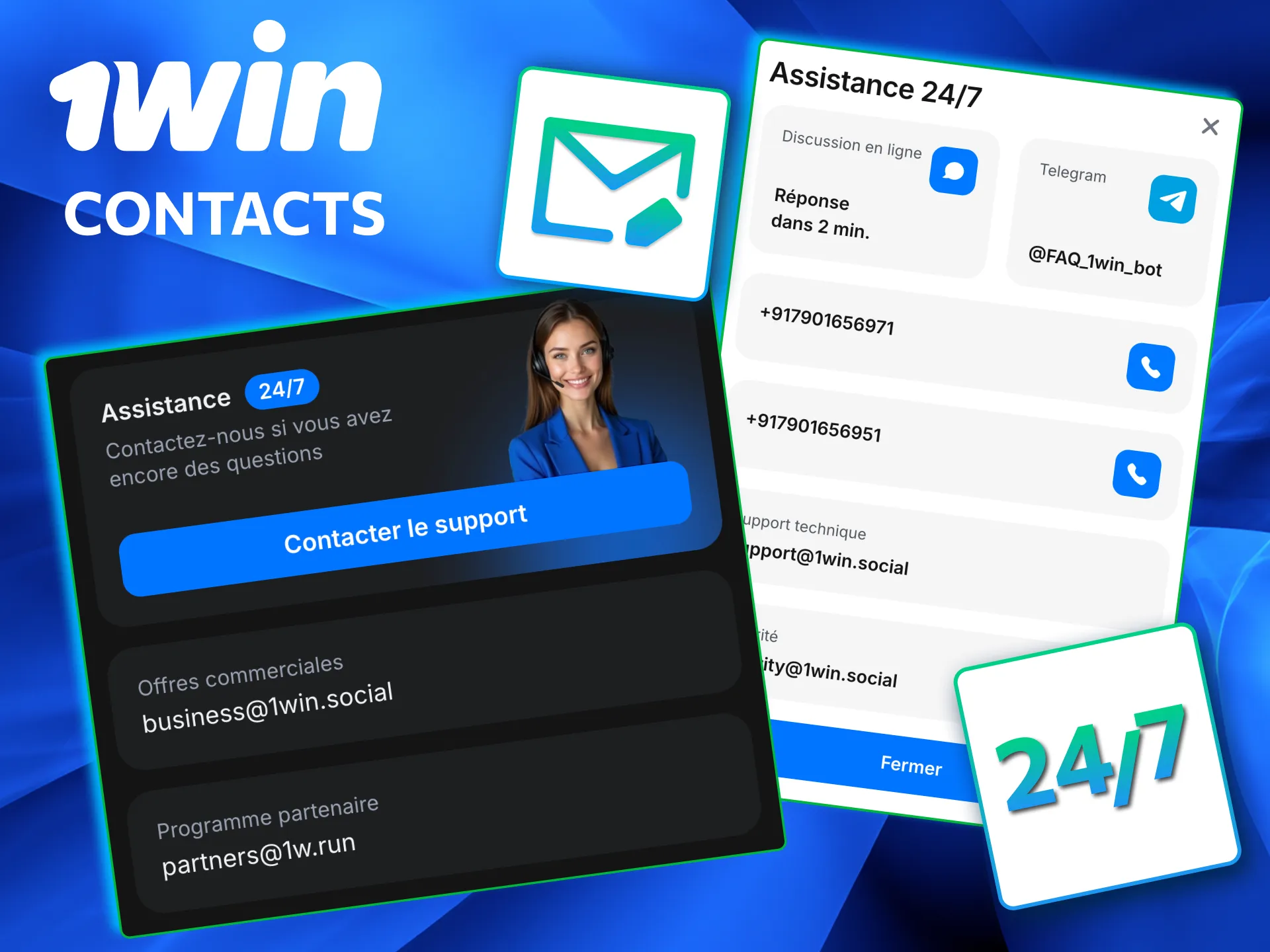 Contacts 1win accessibles partout avec service client 24/7.