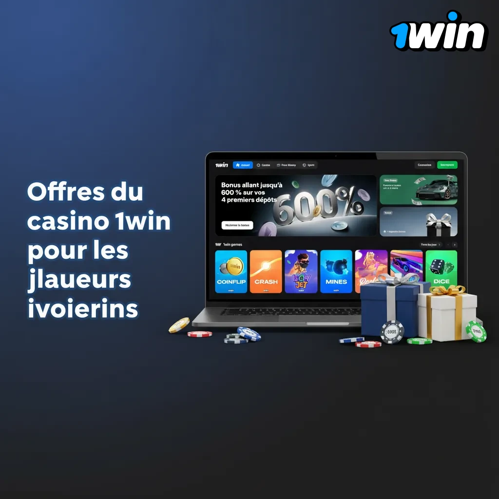 Offres 1win pour joueurs ivoiriens: pack bienvenue +500% sur 4 dépôts, free spins, recharges, cashback; conditions indiquées.