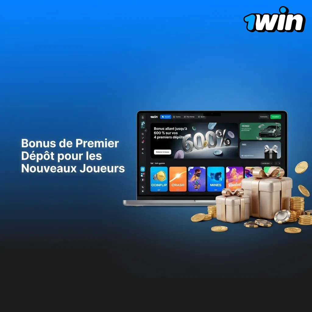 New player welcome bonus up to 300,000 FCFA with 500% match across first 4 deposits for sports betting and casino games.