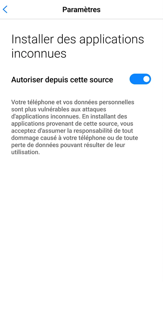 Autorisez l'installation de l'application 1win.