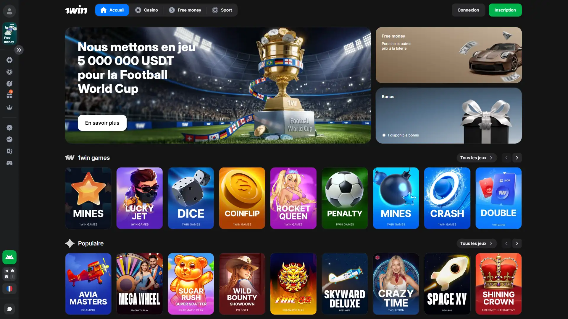 Rejoignez la meilleure plateforme de paris et de jeux de casino, 1win.