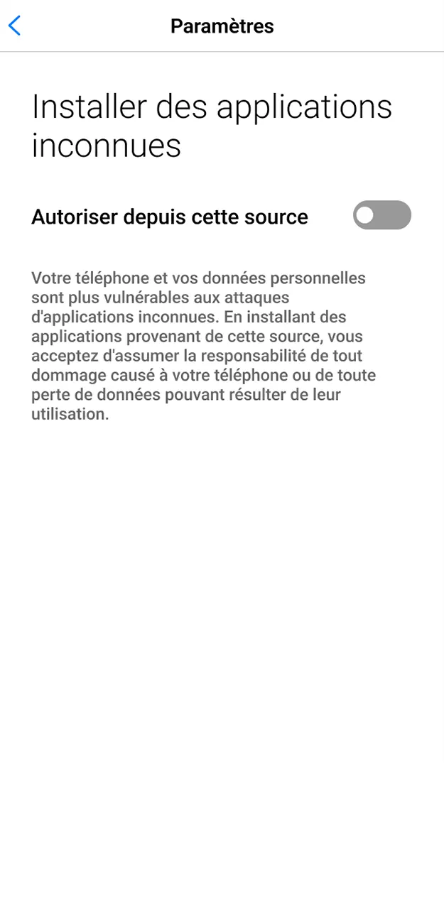 Modifiez les paramètres de sécurité des sources inconnues et autorisez l'installation sur 1win.