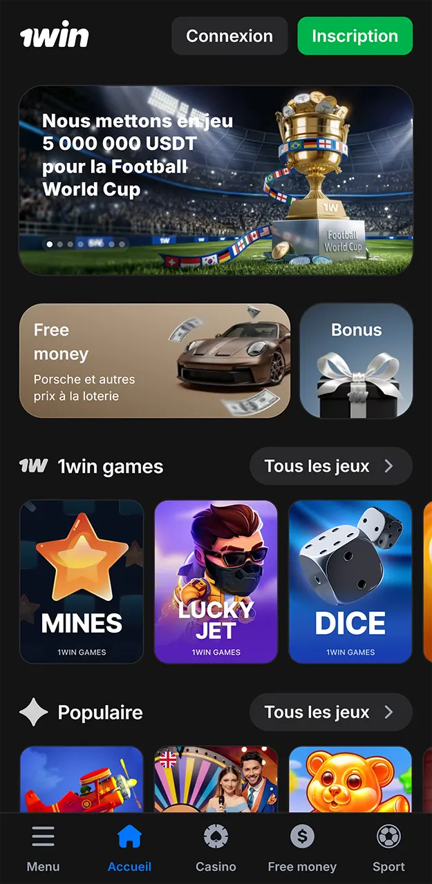 Téléchargez l'application 1win sur iOS ou Android.