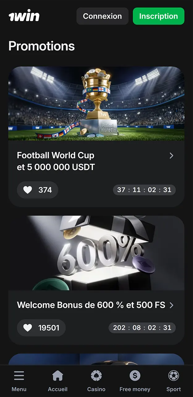 Rechargez votre compte dans l'application 1win et recevez un bonus.