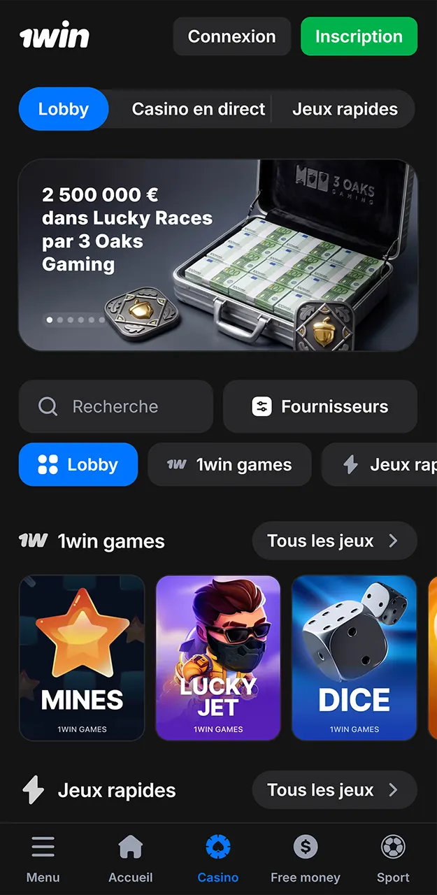 Jouez à vos jeux préférés sur l'application pratique 1win.