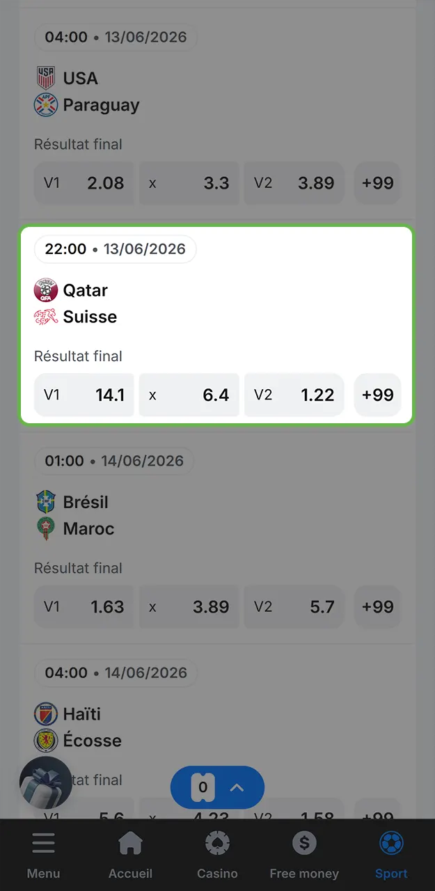 Choisissez n'importe quel événement sur lequel parier sur 1win.
