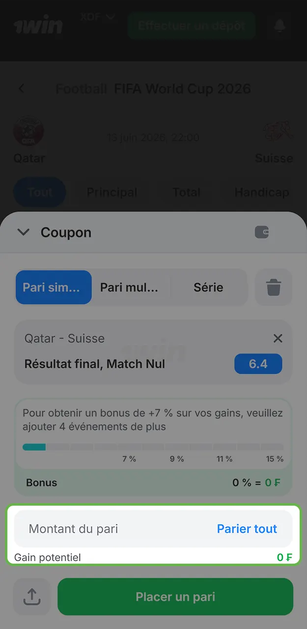 Entrez et confirmez votre pari sur 1win.