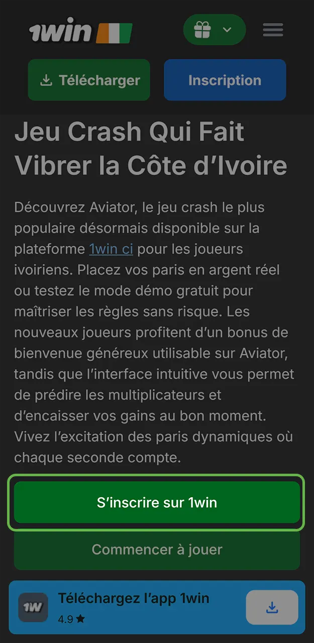 Remplissez le formulaire d'inscription rapide pour que vous créez votre compte sur 1win.