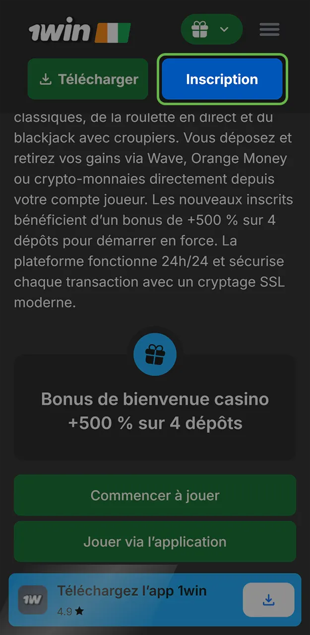 Créez votre compte sur 1win et jouez à vos jeux de casino préférés.