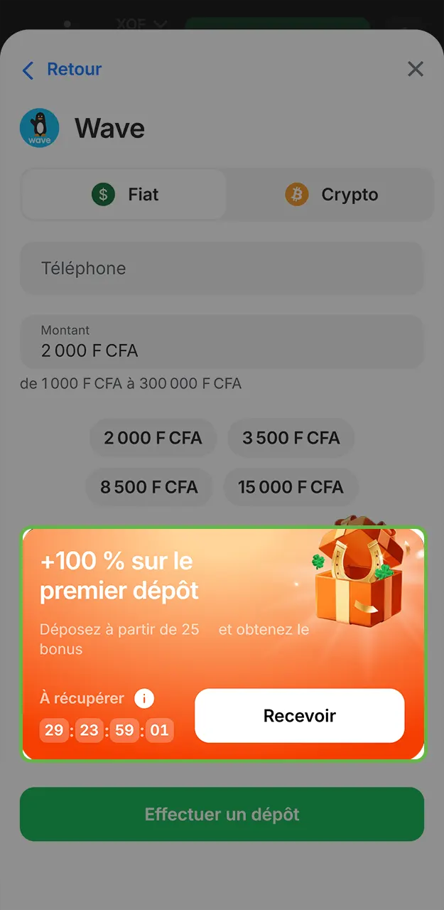 Approvisionnez votre compte et récupérez votre bonus de bienvenue sur 1win.