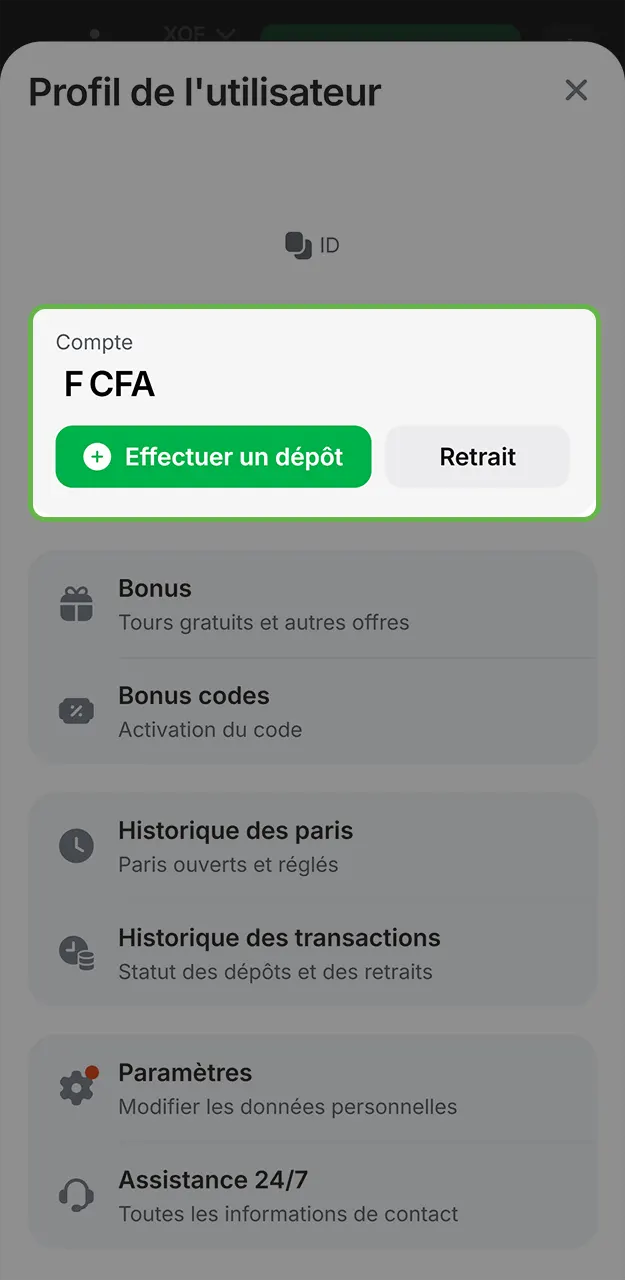 Effectuez un dépôt et recevez automatiquement votre bonus sur 1win.