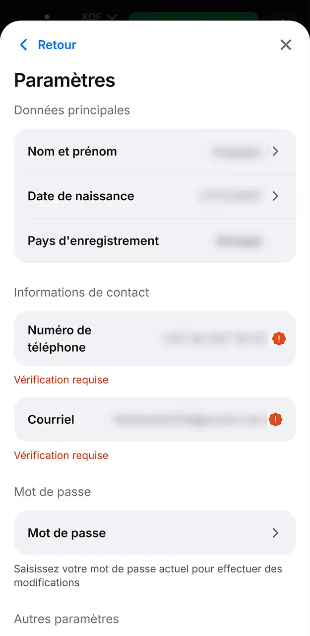 Ouvrez les paramètres de votre compte personnel et complétez votre profil sur 1win.