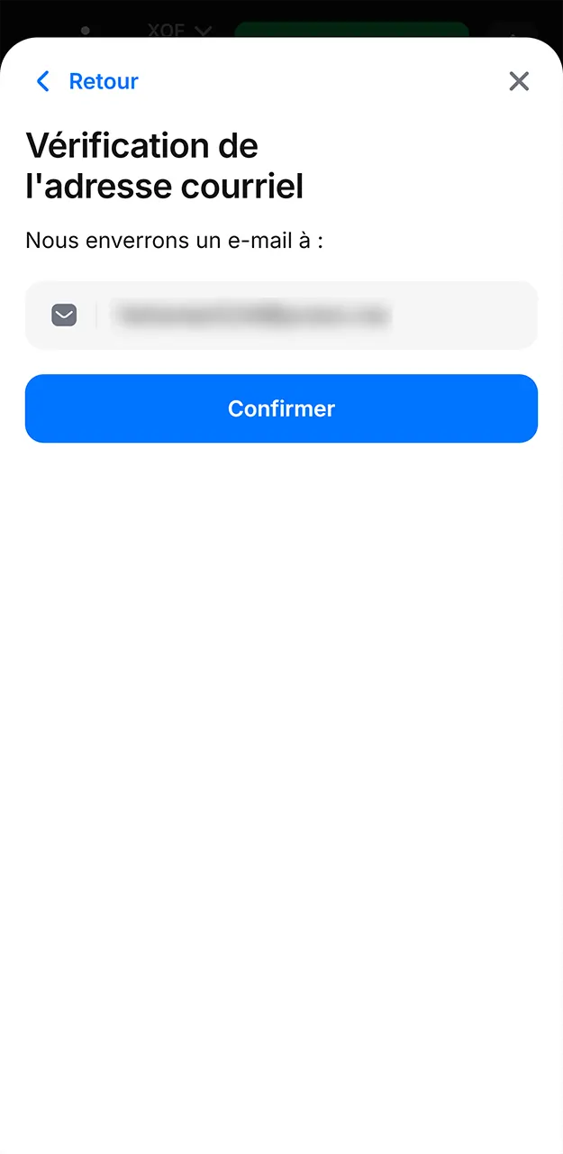 Inserez le code de sécurité reçu par message pour que vous vérifiez votre numéro ou e-mail sur 1win.