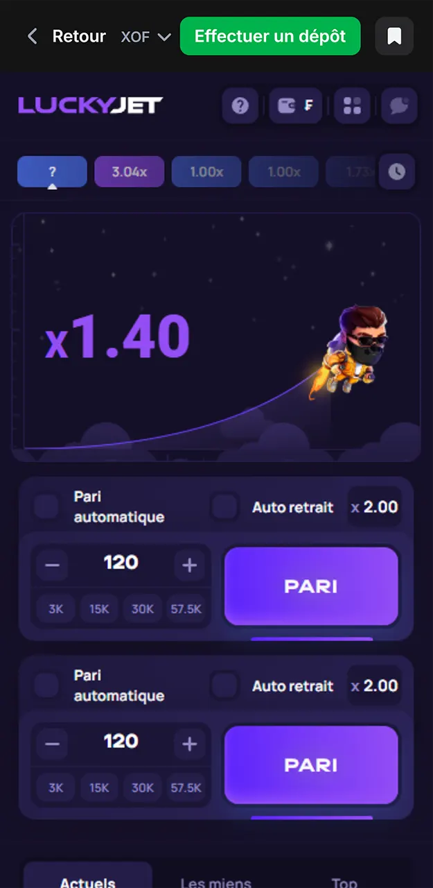Inscrivez-vous et jouez à Lucky Jet sur 1win.