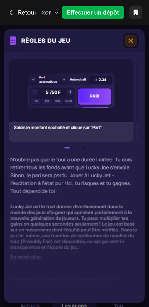 Le jeu Lucky Jet est disponible sur 1win.