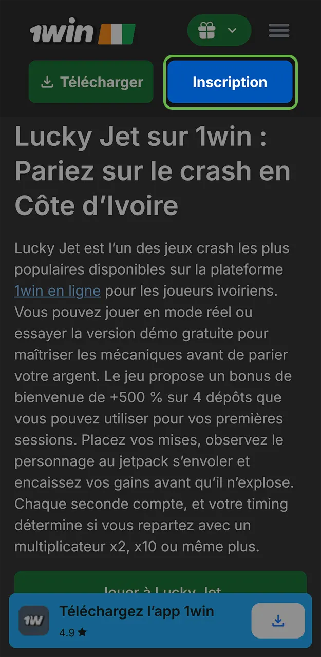 Créez votre compte sur 1win et commencez à jouer à Lucky Jet.