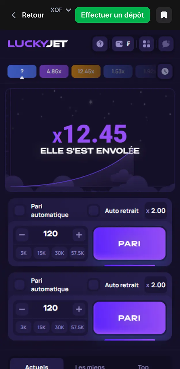 Retirez vos gains au moment opportun sur Lucky Jet chez 1win.