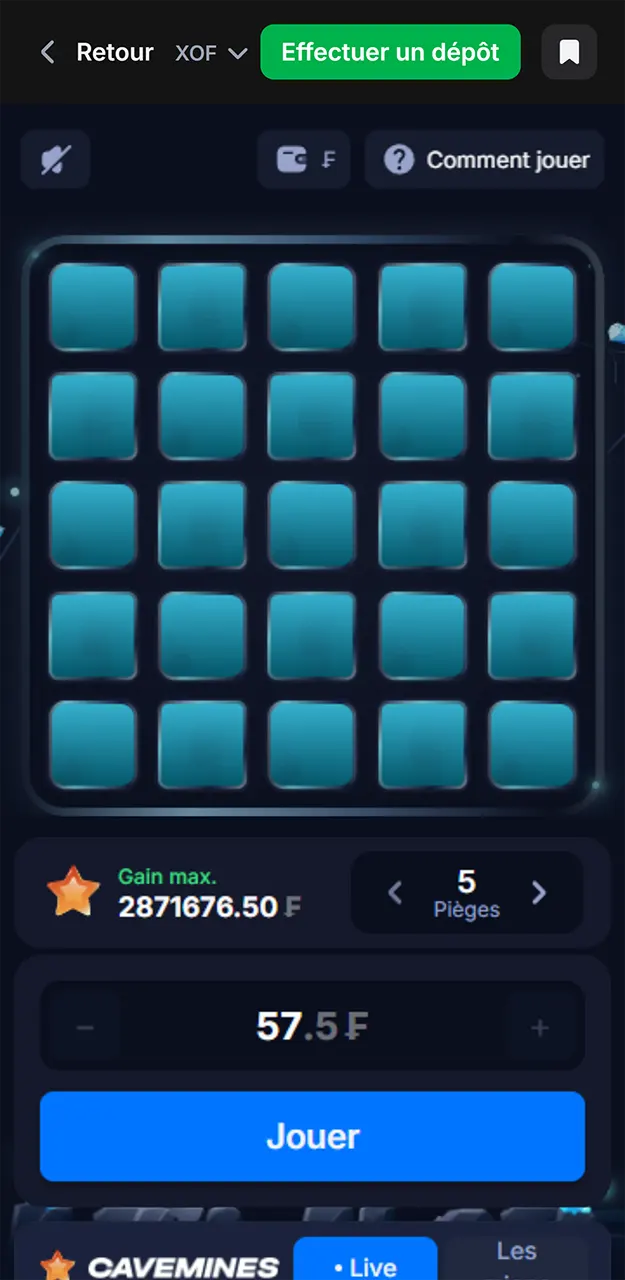 Inscrivez-vous sur 1win et commencez à jouer à Mines.