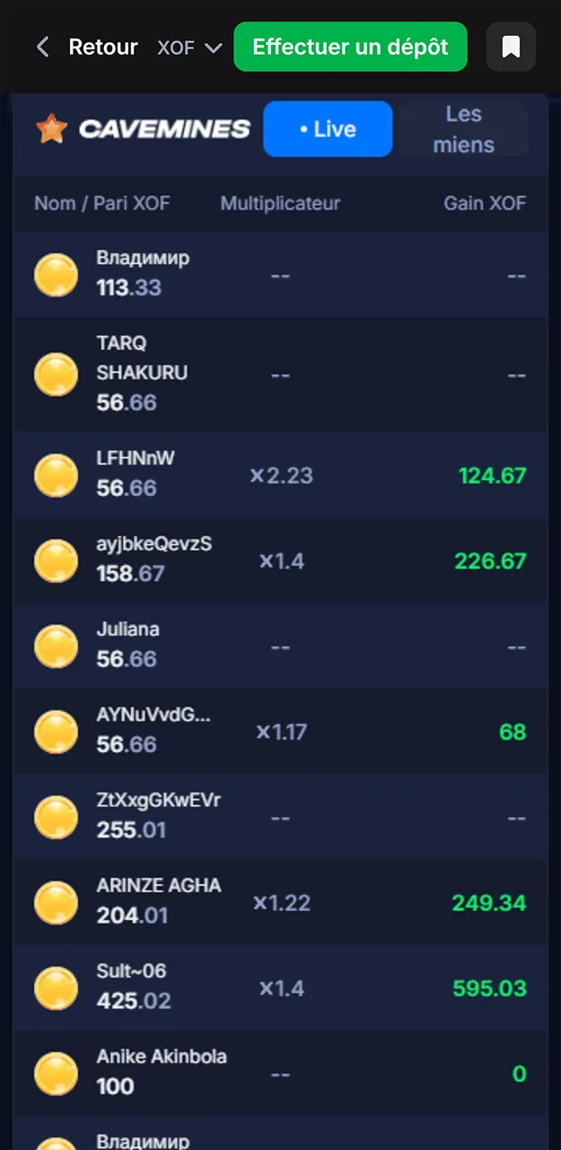 Effectuez un dépôt sur 1win et jouez au jeu Mines.