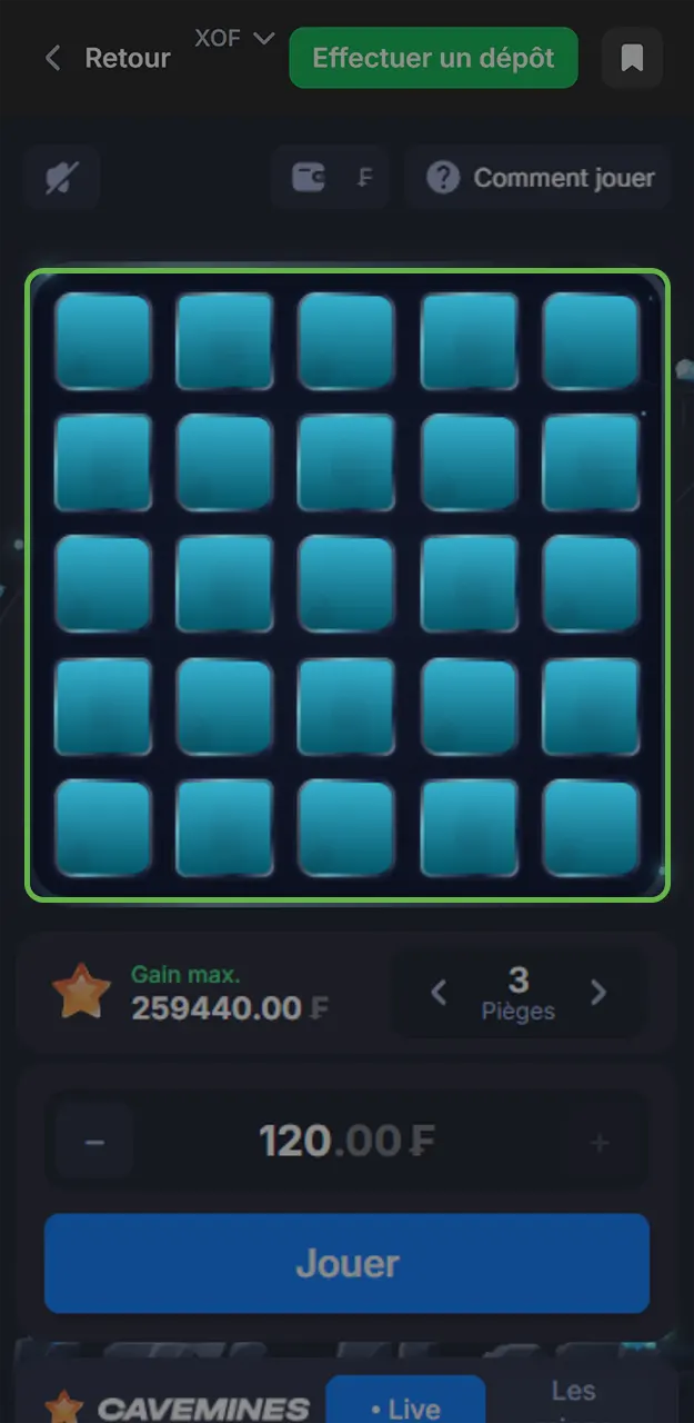 Commencez à jouer à Mines sur 1win.
