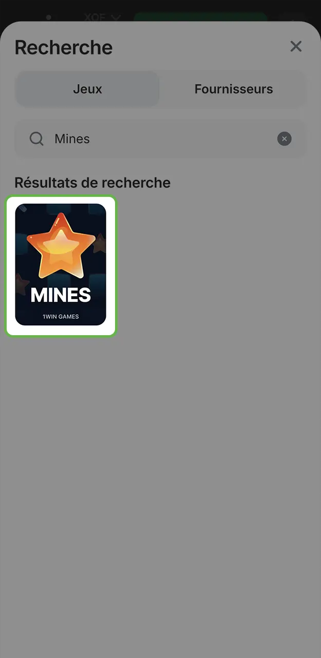 Naviguez à travers la section des jeux instantanés et trouvez le jeu Mines sur 1win.