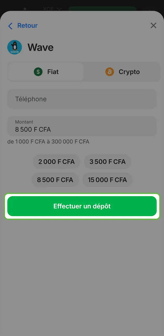 Effectuez votre premier dépôt dans l'application 1win.