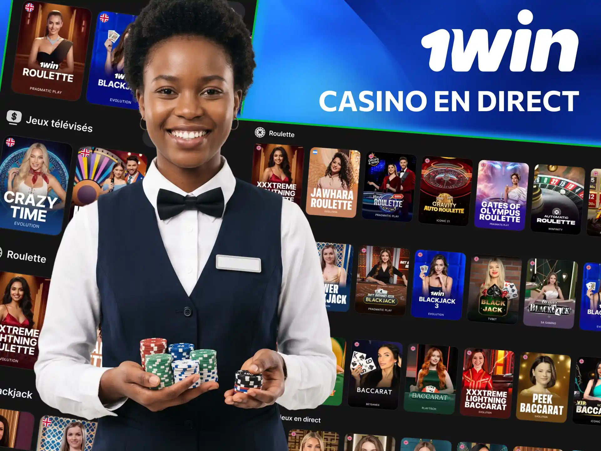 1win Côte d’Ivoire propose roulette, blackjack, baccarat en direct.